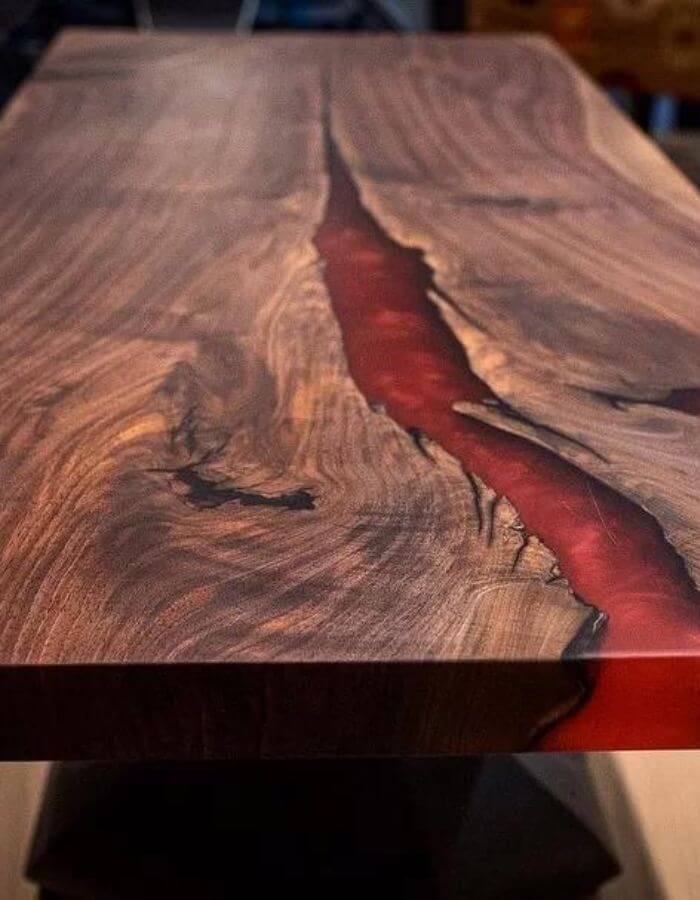Walnut Coffee Table - Red Epoxy
