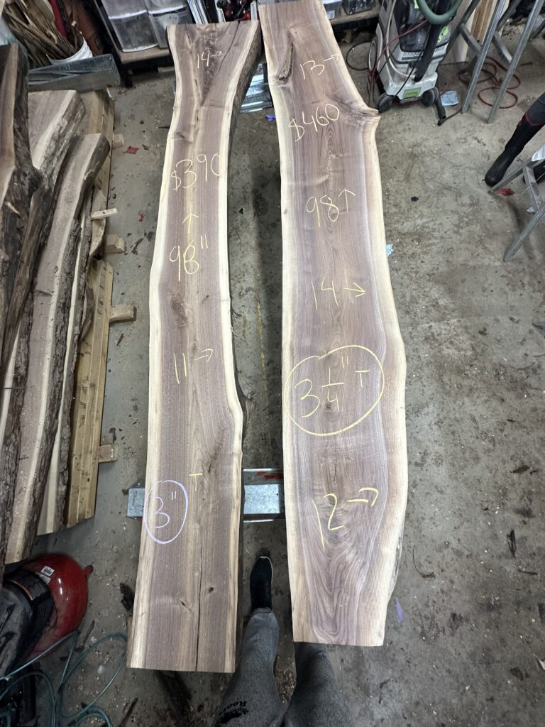 Thick 3"+ live edge black walnut slabs