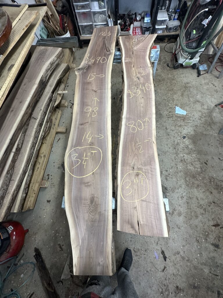 Thick 3"+ live edge black walnut slabs